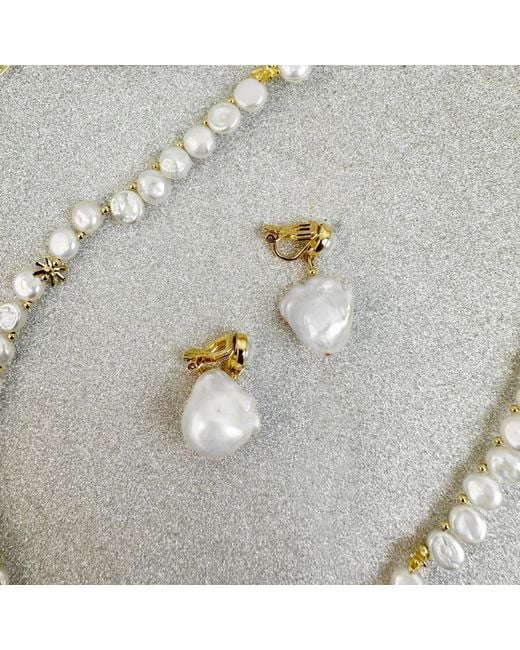 Farra Metallic Baroque Pearls Dangle Clip On Earrings