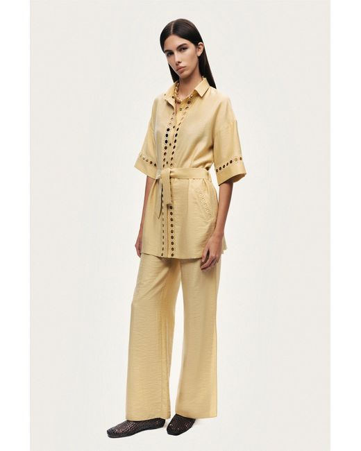 Nocturne Yellow Belted Eyelet Detail Short-Sleeve Jacket