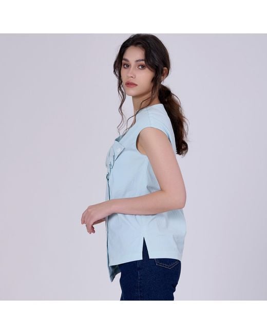 Smart and Joy Blue Double Breasted Pleated Asymmetric Top