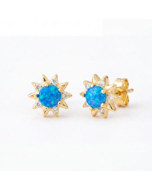 Latelita London Blue Sunflower Opal Stud Earrings