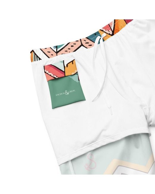 Anchor and Crew Blue Vibrant Motif Pattern Recycled Fabric Swim Shorts for men