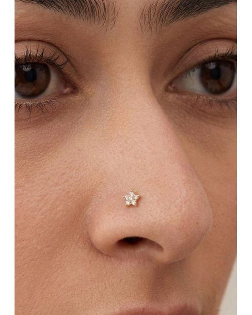 Zahav Jewelry White 14K Solid 24G Star Cz L-Shape Nose Stud