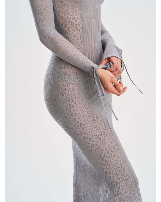Miss Circle New York Gray Waylynn Animal Print Burnout Velvet Detail Mesh Backless Maxi Dress
