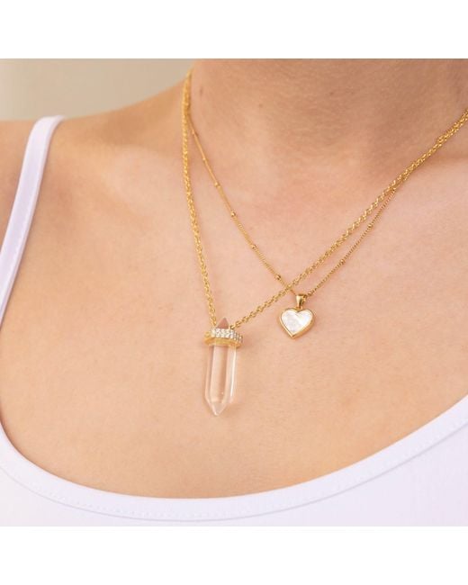 Nialaya Metallic Clear Quartz Crystal Necklace With Engraved Evil Eye Detail
