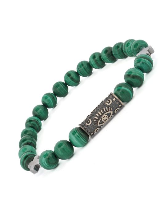 Ebru Jewelry Green Malachite & Sterling Unique Evil Eye Symbol Beaded Bracelet for men