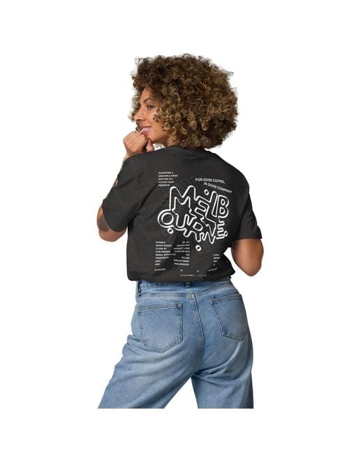 Anchor and Crew Black Heather Gustatory Melbourne Coffee Scene Organic Cotton Embroidered T-Shirt