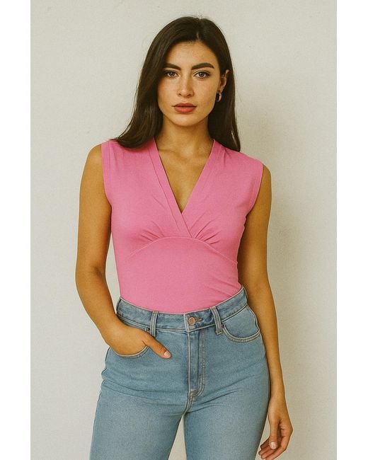 Conquista Pink Rose Sleeveless V-Neck Jersey Top – Stretch Fabric