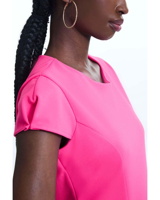 James Lakeland Pink Cap Sleeve Button Midi Dress Fuchsia