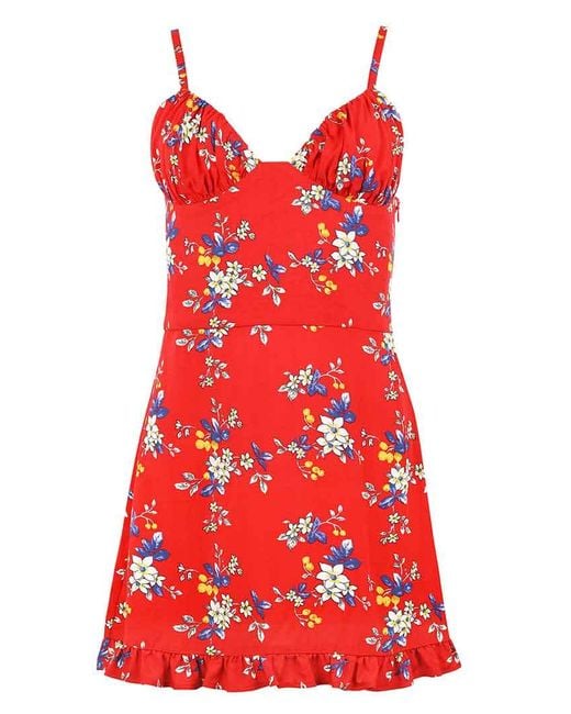 blonde gone rogue Red Flower Power Mini Dress, Upcycled Viscose