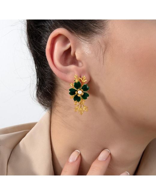 Milou Jewelry Green Dark Flower Earrings With Branches