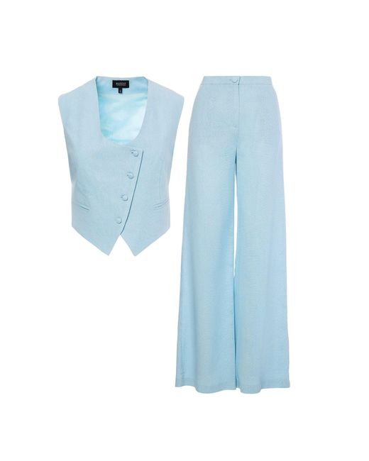 BLUZAT Blue Baby Linen Suit With Cut-out Vest And Straight-cut Trousers