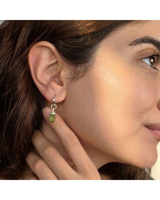 Harfi Green Raw Peridot Sterling August Birthstone Crystal Small Round Huggies