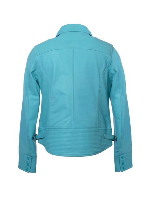 Zasta Studio Blue Bubble Gum Sky Multi Pocket Leather Jacket