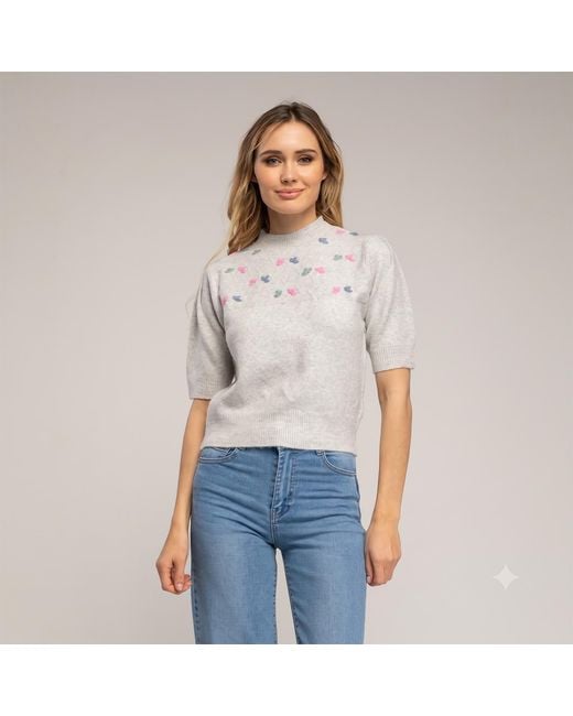 Tantra Spain Sl Gray Short-Sleeved Sweater With Embroidered Birds