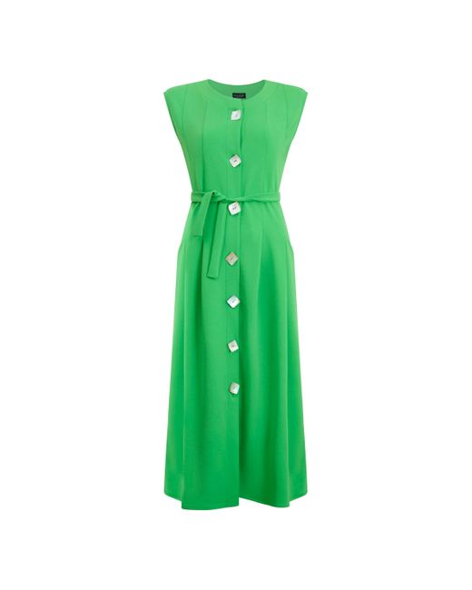 James Lakeland Green Buttoned Pocket Sleeveless Midi Dress