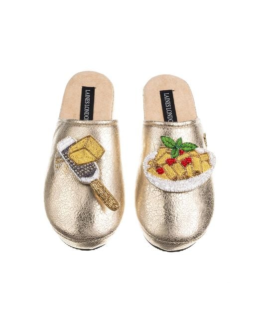 Laines London Metallic Laines X Juliet Softie Slippers With Parmesan & Pasta Brooches