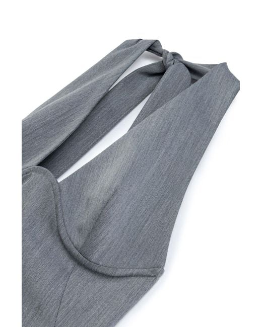 Nocturne Gray Anthracite Tie Neck Asymmetrical Midi Dress