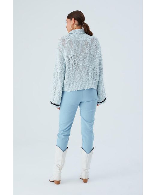 Peraluna Blue Ilda Pure Cotton Embroidered Cable Knit Pullover