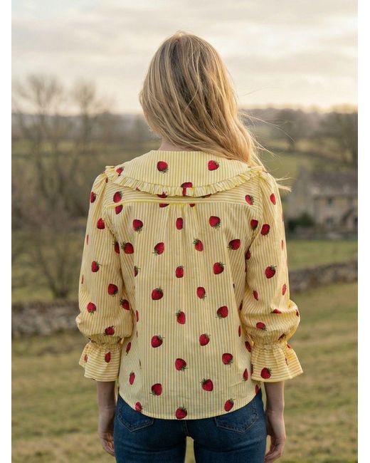 The Well Worn Metallic Strawberry Print Cotton Luna Blouse