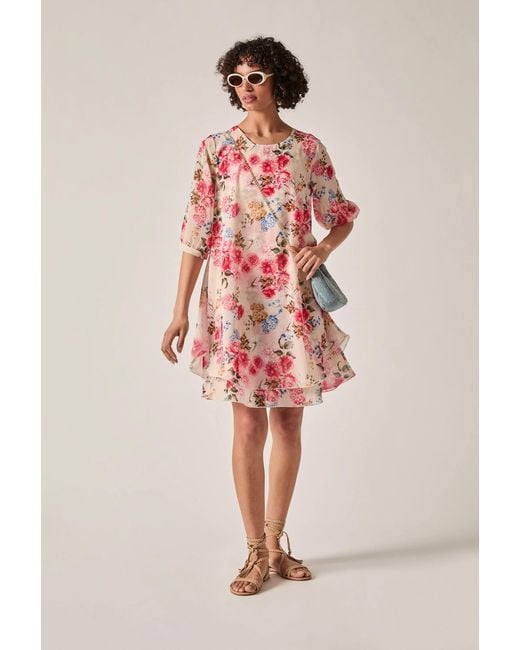 James Lakeland White Print Flower Wave Hem Dress