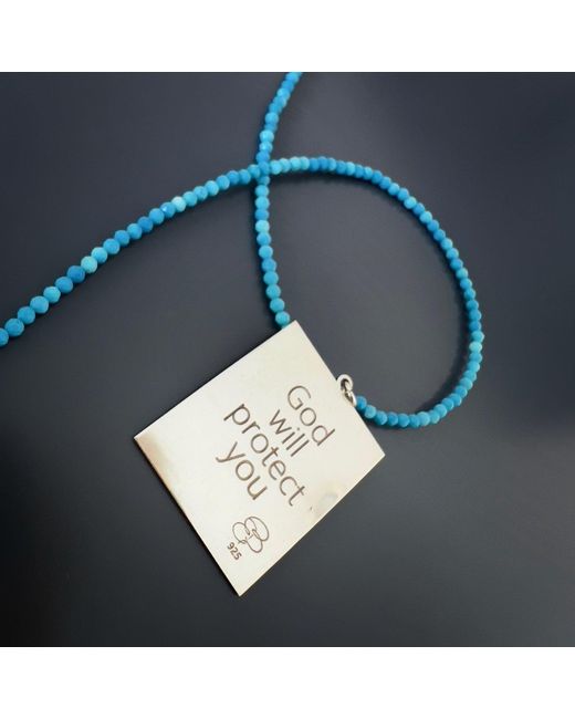 Ebru Jewelry Metallic Sterling I Am Always Protected Pendant Stone Beaded Necklace