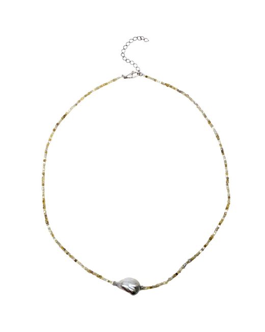Rahul's Jewels Metallic 16"-18" Adjustable Length Genuine Diamond Cube And Keshi Pearl Necklace