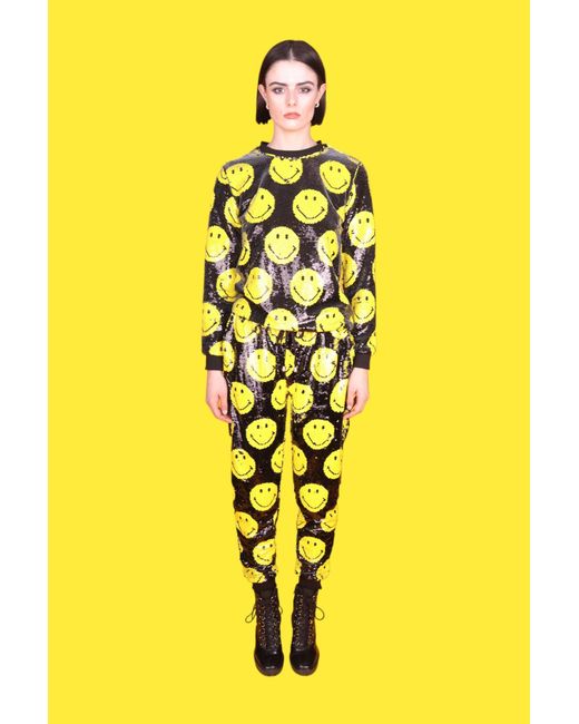 Any Old Iron Yellow Smiley Reversible Sequin Joggers