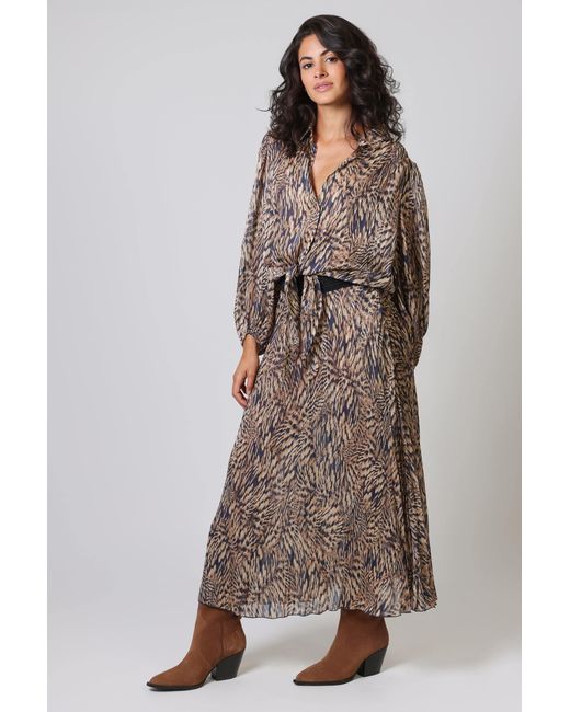 Traffic People Brown A Little Breeze Animal Print Tremors Tie Shirt