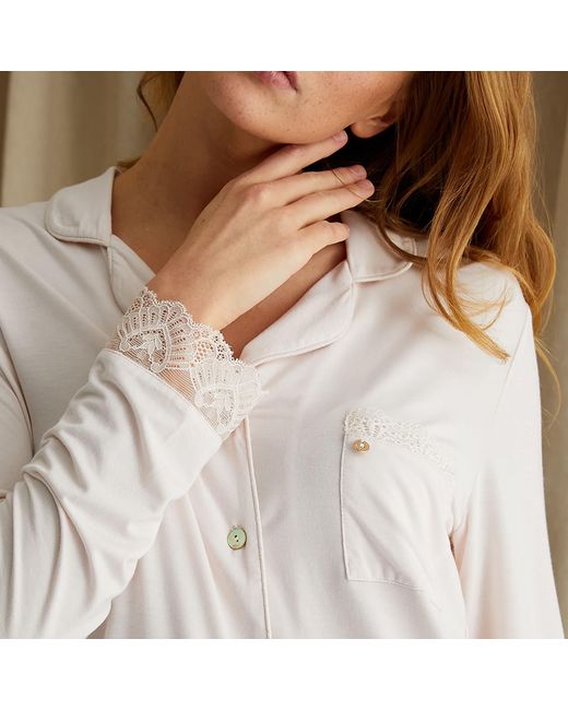 Pretty You London Pink Bamboo Lace Pyjama Set In Powder Puff