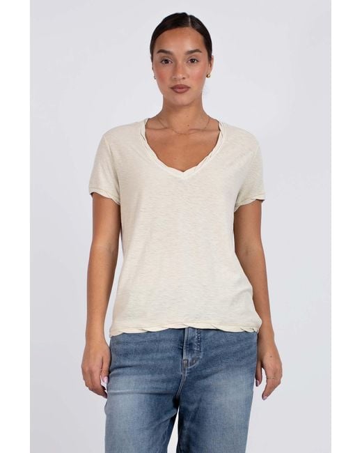 Vænn Natural Neutrals Slub Deep V Tee Honeycomb