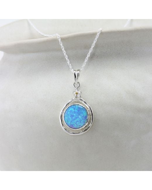 Isla Silver Blue Handmade Sterling Fire Opal Pendant With Dainty Flower Detail