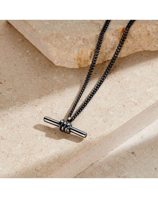 Posh Totty Designs Black Oxidised Sterling Column T-Bar Pendant Necklace for men