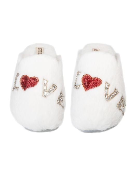Rettrose White Anastasia Cream Luxury Plush Diamanté Embellished Handmade Slipper