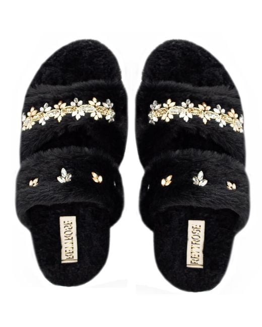 Rettrose Black Faith Luxury Plush Diamanté Embellished Handmade Slipper
