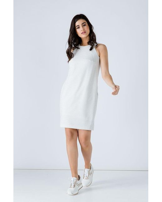 Conquista White Neutrals Textured Striped Sleeveless Sack Dress