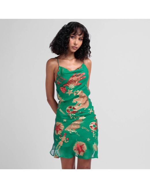 GeeGee Collection Green Circus Silk Slip Dress