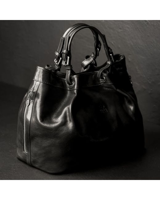 Time Resistance Black Leather Tote Bag For