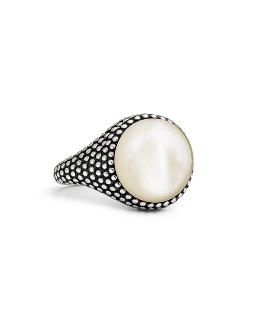 Unaloe White Sterling Shield Ring With Luminous Mother Of Pearl for men