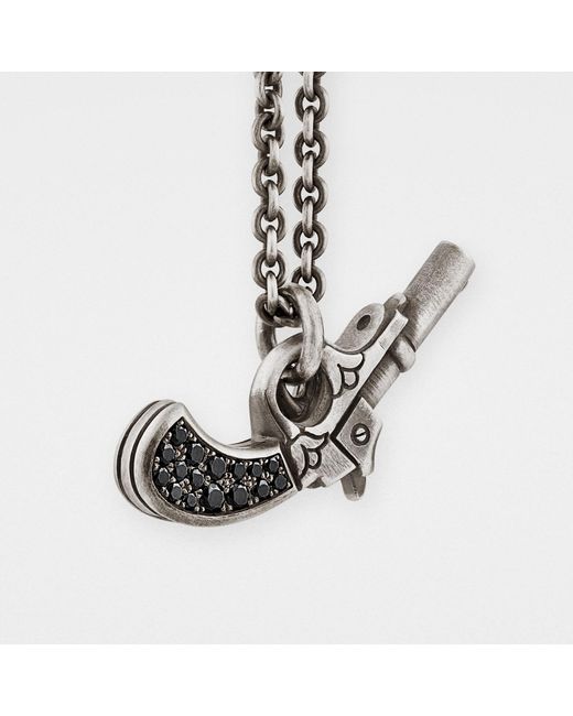 Snake Bones Metallic Gun Pendant In Sterling Silver With Black Diamonds for men