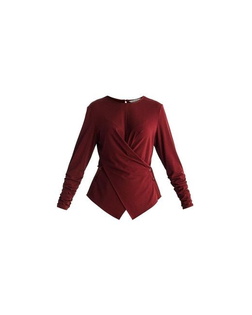 Paisie Red Side Button Jersey Wrap Top