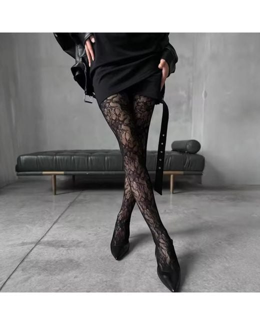 HIGH HEEL JUNGLE by KATHRYN EISMAN Pink Venise Lace Fishnet Tights