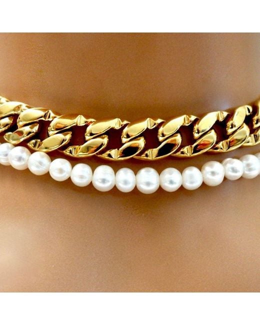 Persia Dona Jewelry Metallic Chain & Pearls Choker Necklace