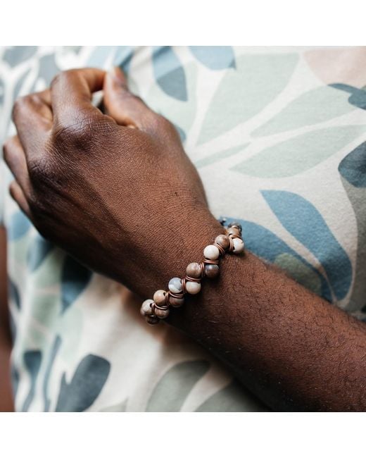 Shar Oke Pink Neutrals Wood Opalite & Leather Beaded Bracelet for men