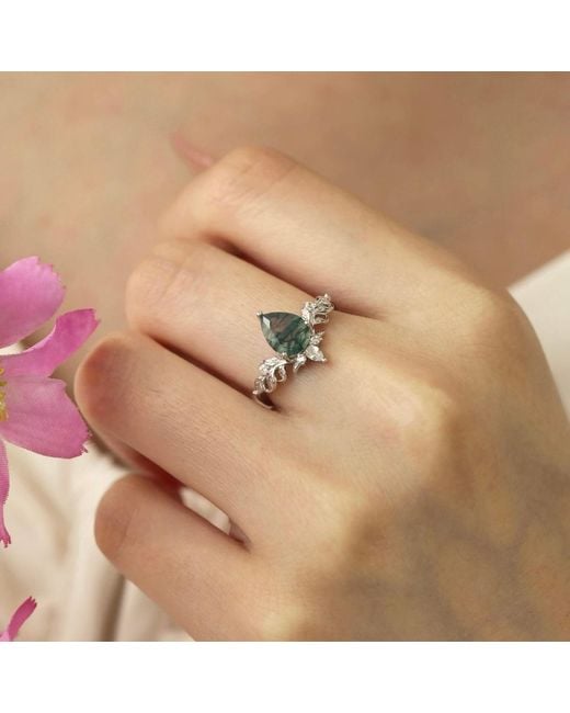 Azura Jewelry New York Green Dewdrop Moss Agate Ring Vermeil
