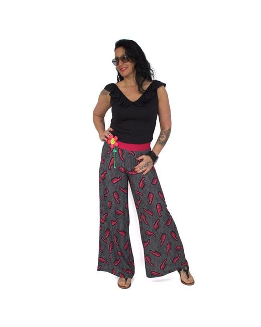 Lalipop Design Blue Playful Comb Print Viscose Wide-Leg Pants