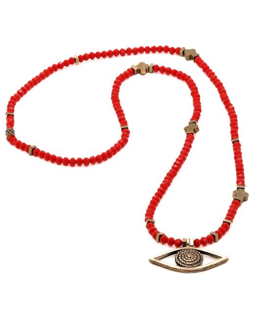 Ebru Jewelry Red Christmas Vibe Watchful Evil Eye Pendant Beaded Necklace