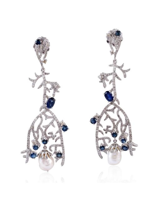 Artisan White Sapphire, Pearl & Diamond Chandelier Earrings