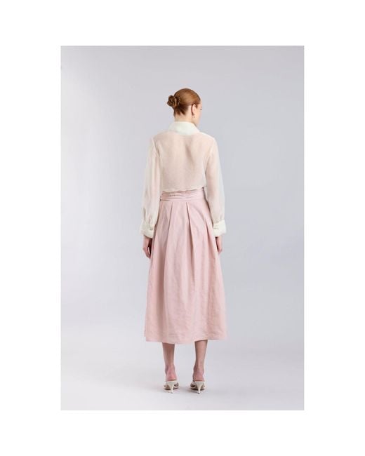 The Extreme Collection Pink Midi Skirt Taffeta With Waist Tie