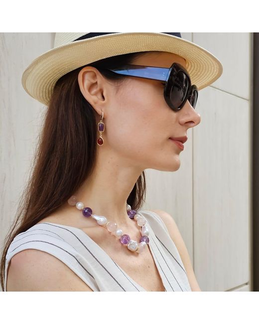 Farra Red Agate And Amethyst Color Matching Dangle Earrings