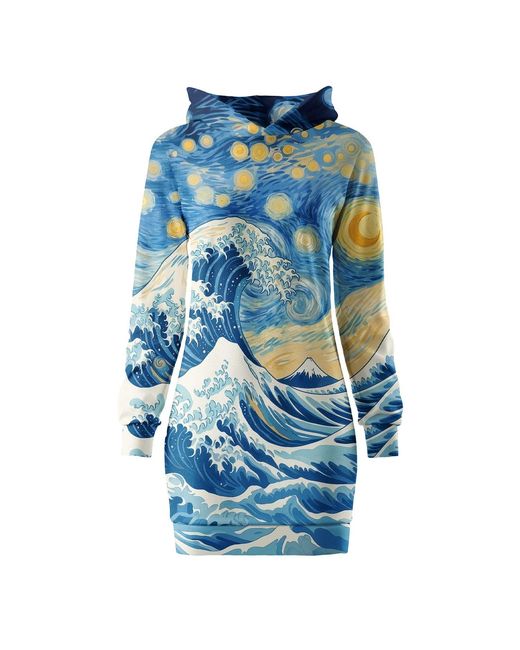 Aloha From Deer Blue Starry Wave Oversize Hoodie Dress